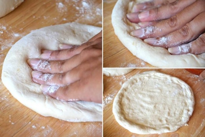 étaler la pâte à pizza avec les mains